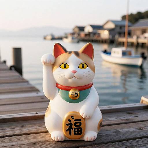 Maneki Neko Cat Figurine at Seaside Harbor