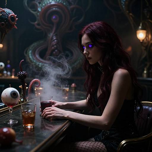 Eldritch Tech Pub with Mysterious Woman