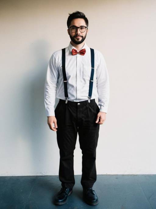 Man in Nerd Costume with Glasses and Suspenders