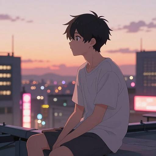 Gigachad Anime Rooftop Sunset