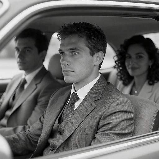 Vintage Black-and-White Car Portrait