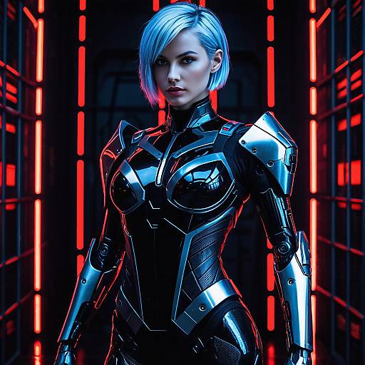 Cyberpunk Female Warrior in Robotic Bodysuit