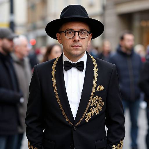 Man in Elegant Black and Gold Suit