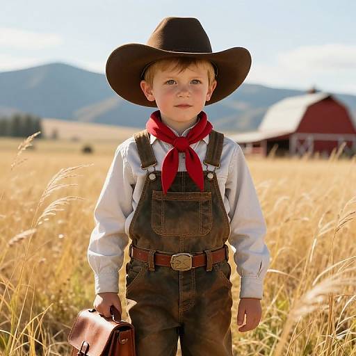 Young Cowboy in Sunny Western Field