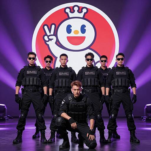 Tactical Team with Cartoon Character Above