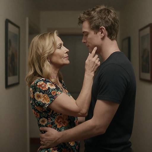 Intimate Moment in a Dimly Lit Hallway