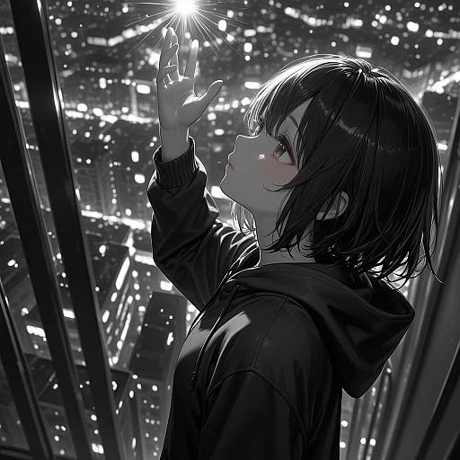 Monochrome Manga Girl in Hoodie