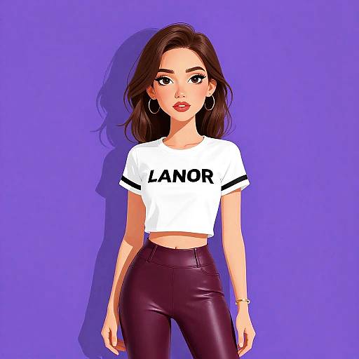 Stylish Woman in White Crop Top and Burgundy Leggings