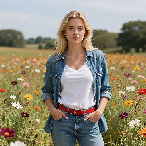 Stylish Summer Look in Flower Field