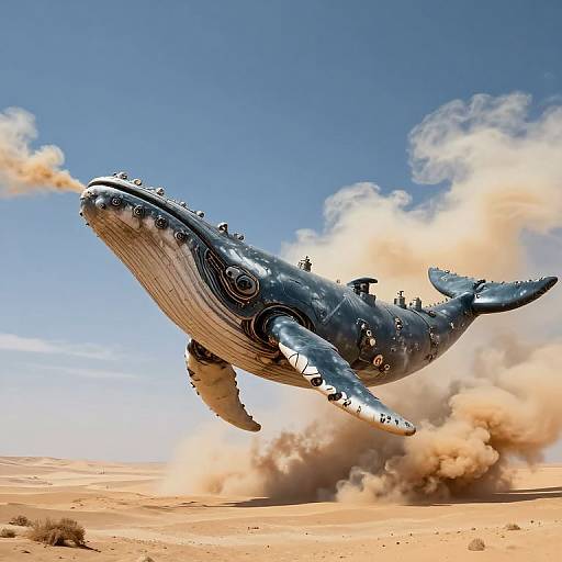 Colossal Mechanical Whale in Desert
