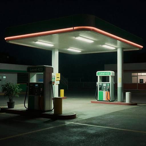 Photorealistic Nighttime Gas Station Scene