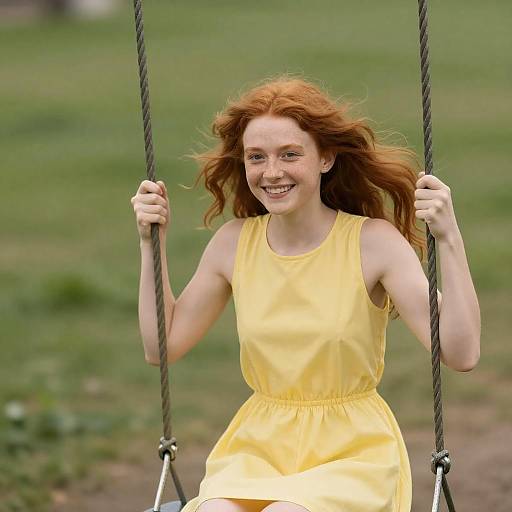 Joyful Young Woman on a Swing
