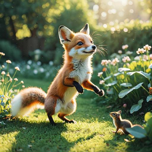 Whimsical Fox in a Sunlit Garden Whimsical Fox in a Sunlit Garden