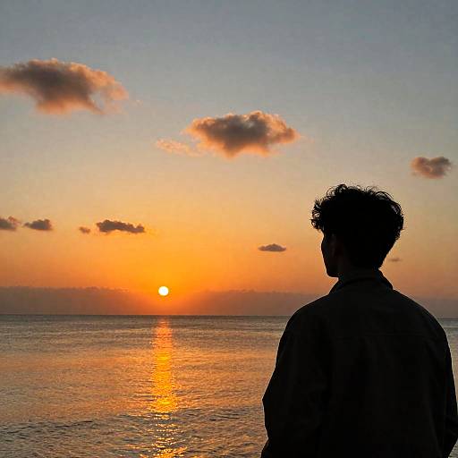 Silhouette of Person Watching Ocean Sunset