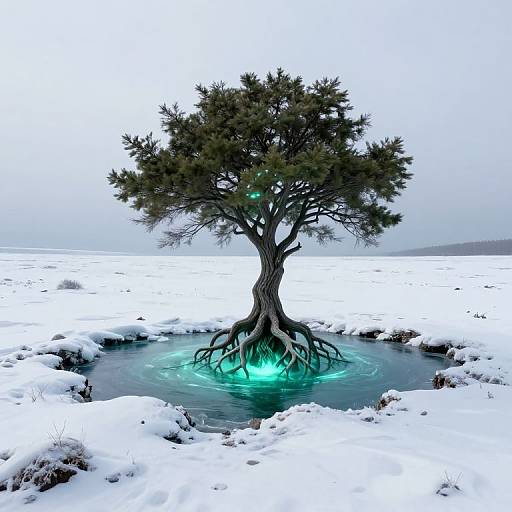 Surreal Tree with Glowing Subterranean Lake