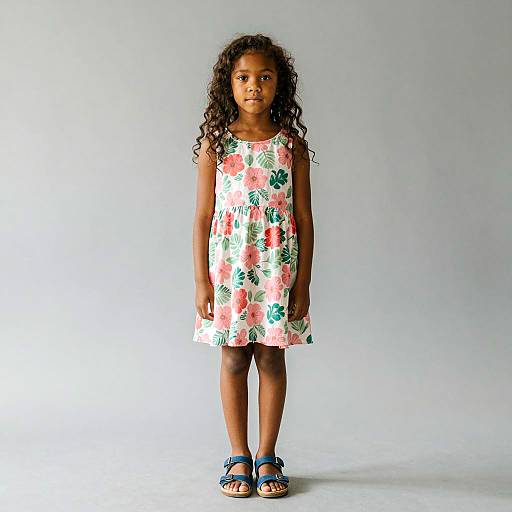 Young Girl in Floral Dress Standing