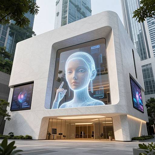 Futuristic Sci-Fi Museum with AI Hologram