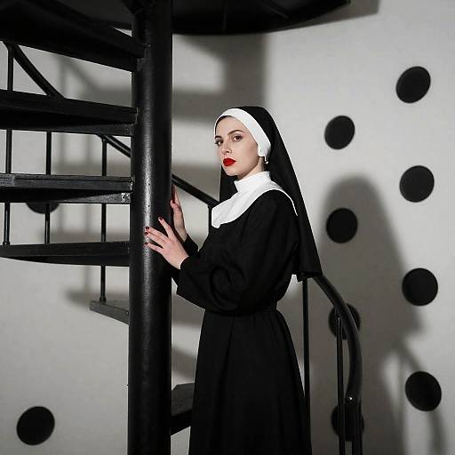 Mysterious Nun on Spiraling Stairs