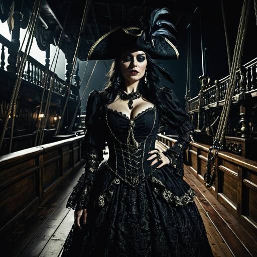 Mysterious Female Pirate on Ship Deck