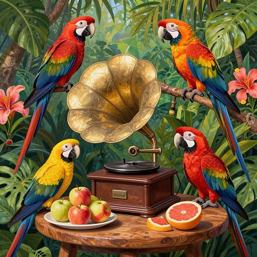 Surreal Tropical Still Life with Phonograph
