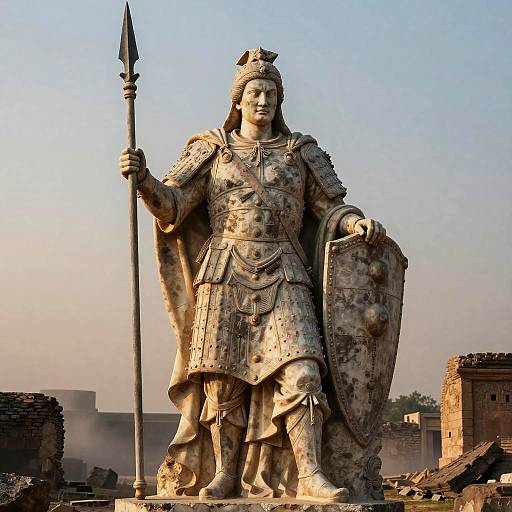 Ancient Warrior Statue at Twilight