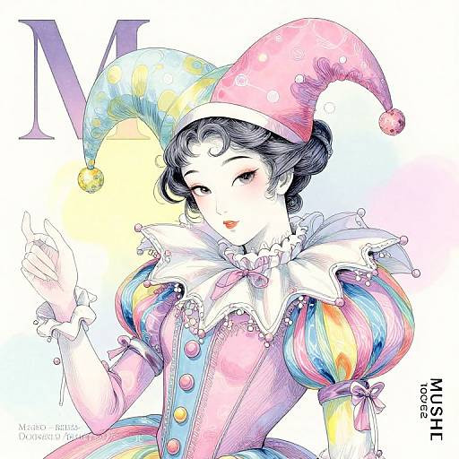 Surreal Japanese Female Jester Illustration