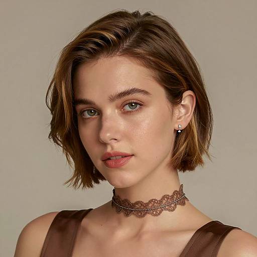 Elegant woman with short brown bob hairstyle