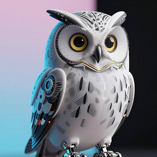Surreal Robotic Owl in Vivid Detail