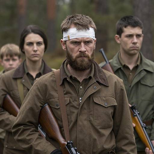 Dramatic Forest Scene with Four Characters