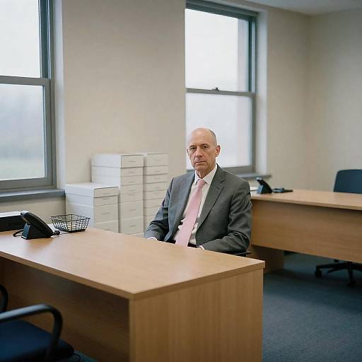 Middle-aged man in office at wooden desk