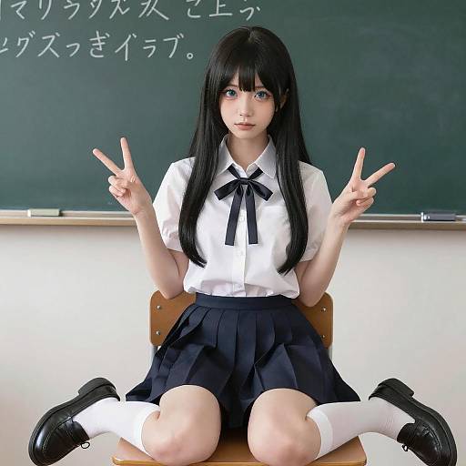 Anime Schoolgirl Peace Sign Pose