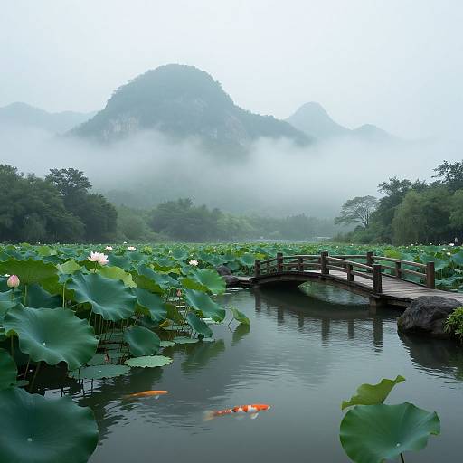 Serene Aesthetic Landscape with Koi Pond