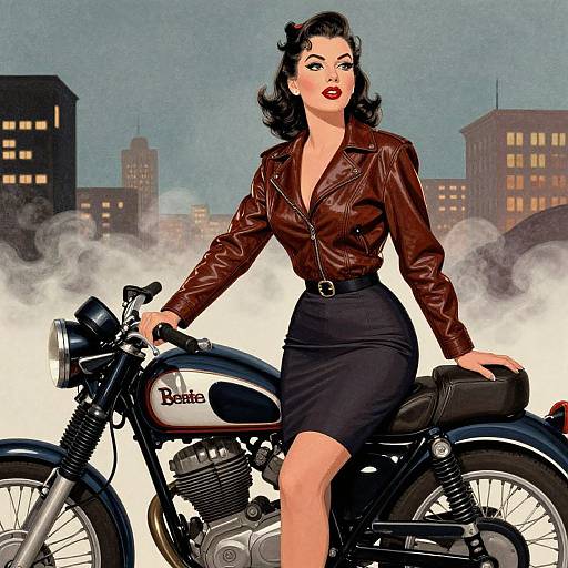 Vintage Pin-Up Woman with Motorcycle