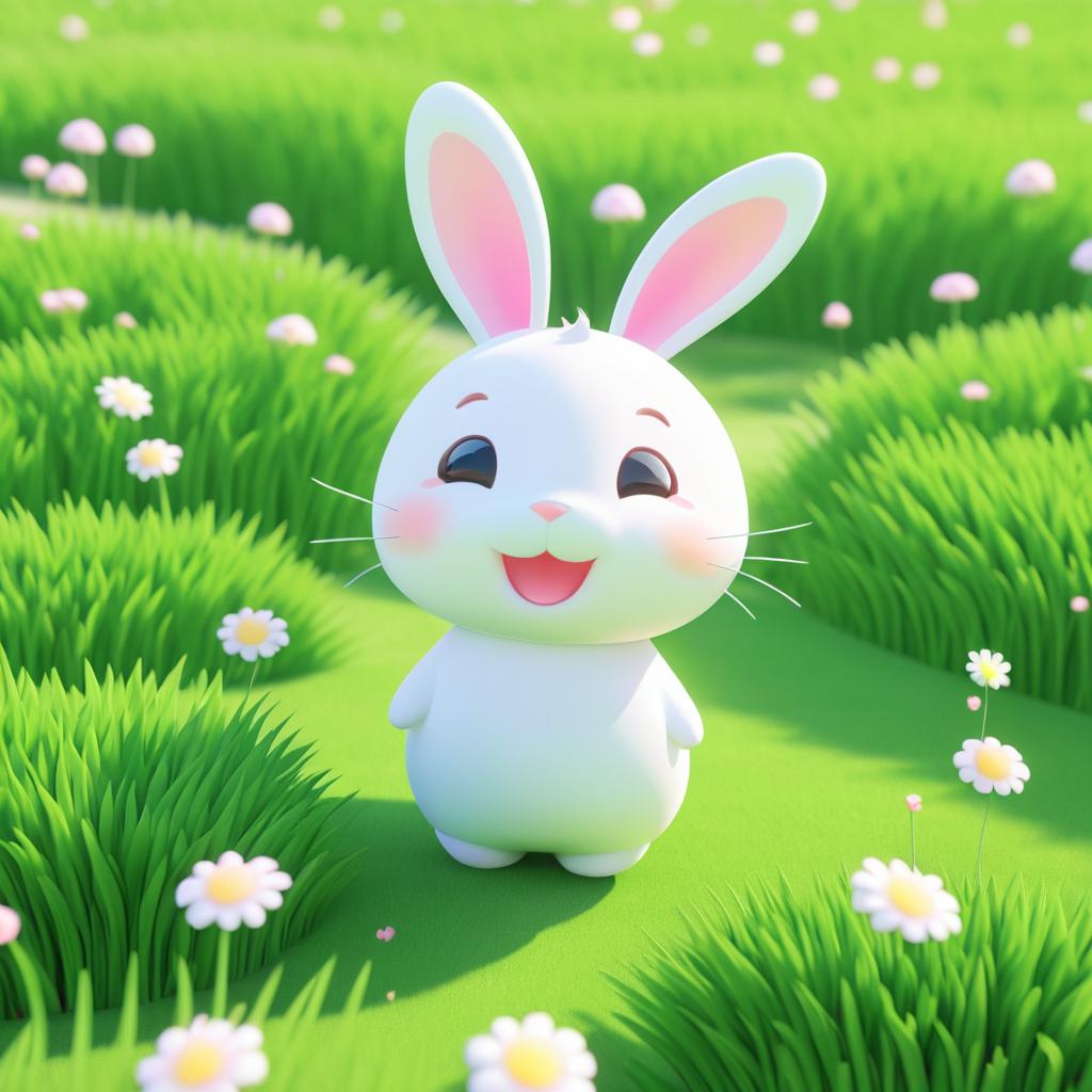 Cute Kawaii Bunny in Sunny Meadow