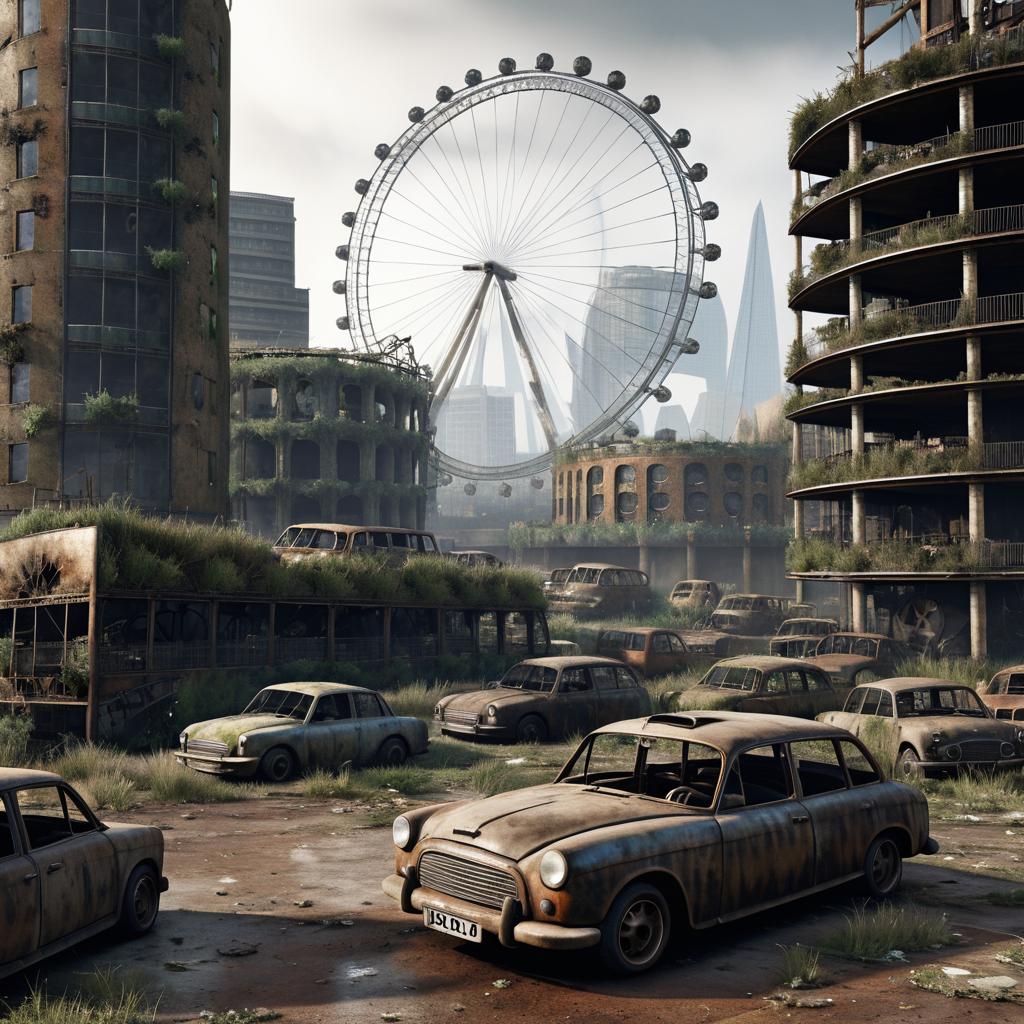 Ruined London Eye in Post-Apocalyptic Scene