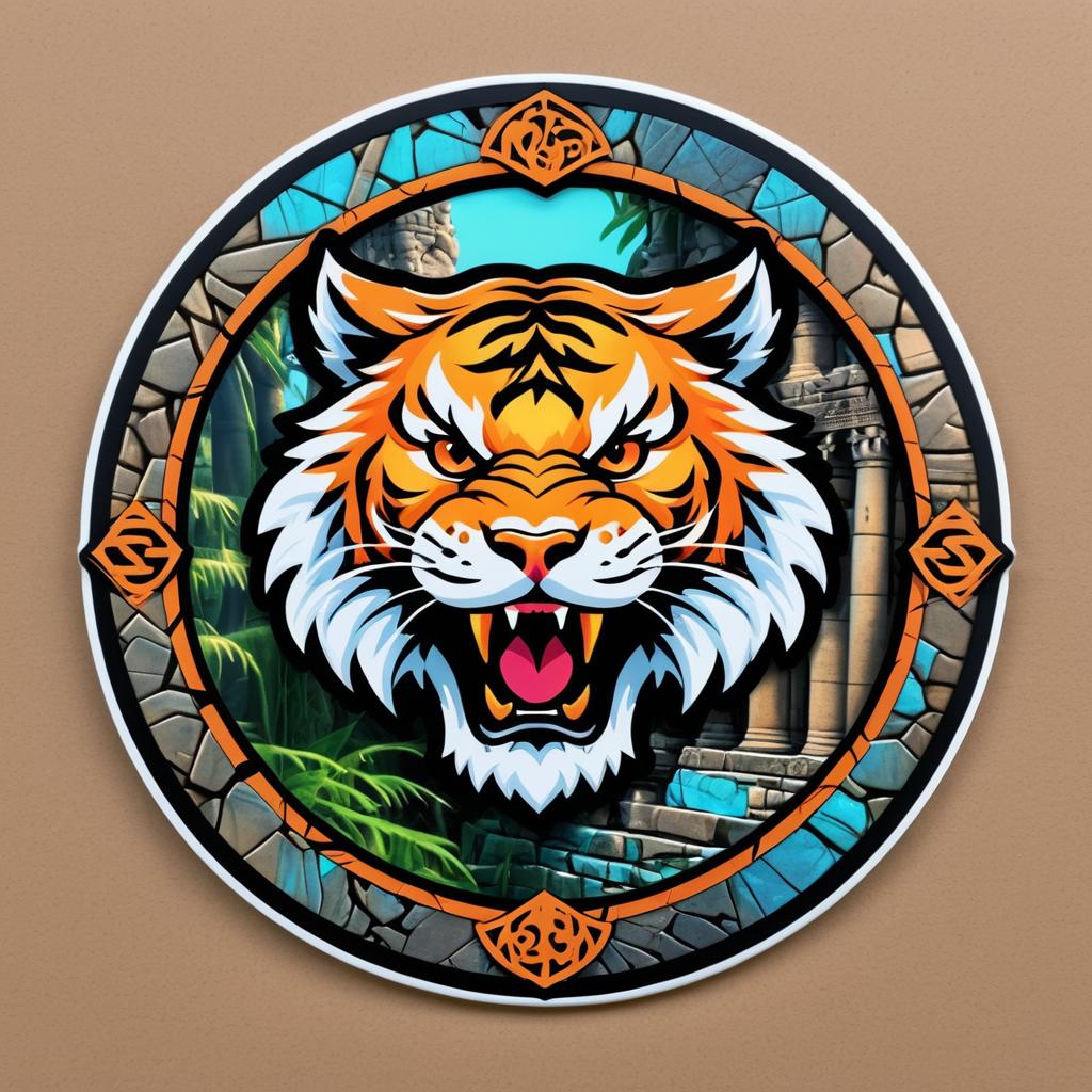 Fierce Tiger in Ancient Ruins Sticker