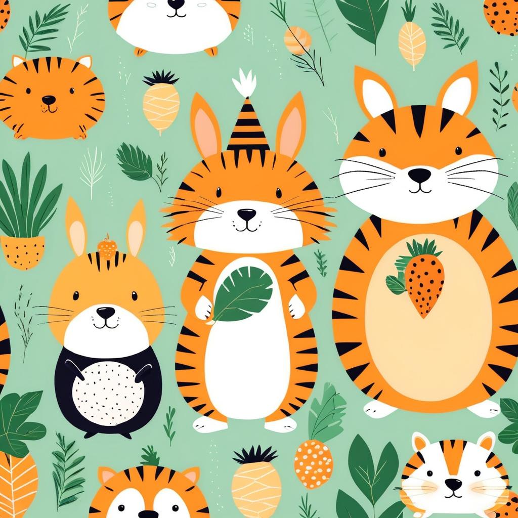 Whimsical Friends: Rabbit, Tiger, and Hedgehog