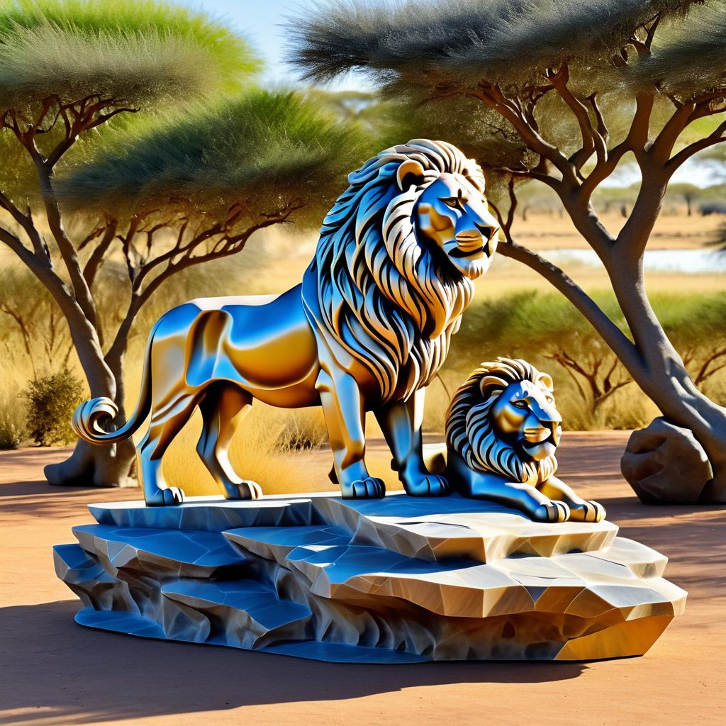 Mesmerizing 3D Lion Sculpture in Savannah