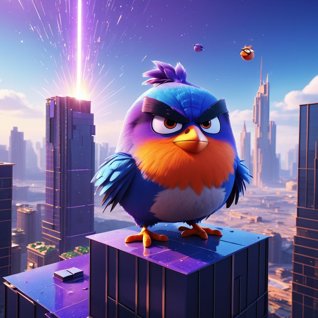 Surreal Angry Bird Over Urban Skyline