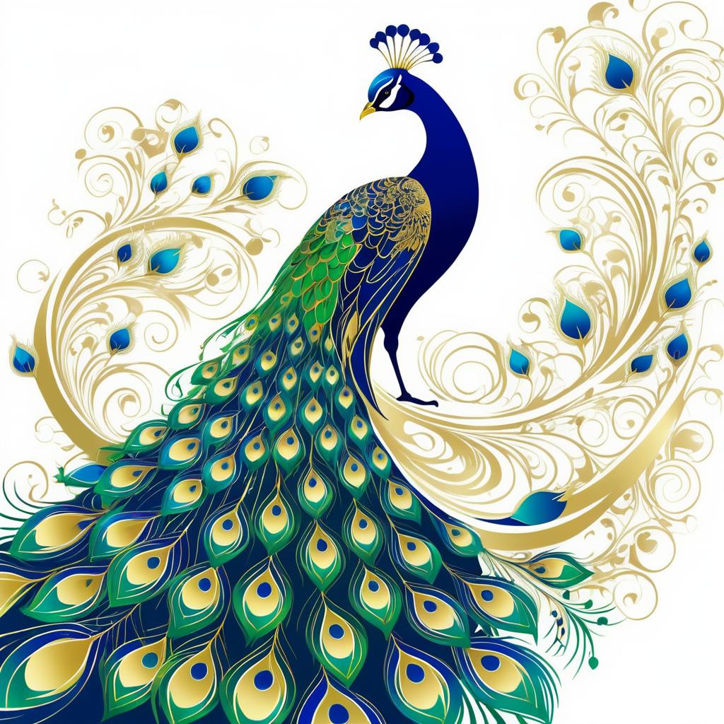 Elegant Peacock Manga Design in Jewel Tones