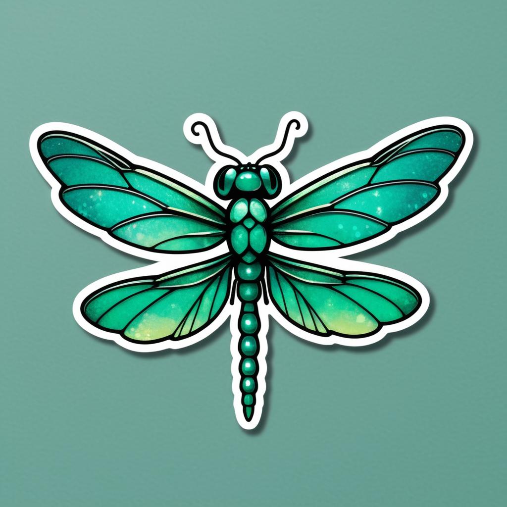 Kawaii Patina Emerald Dragonfly Sticker