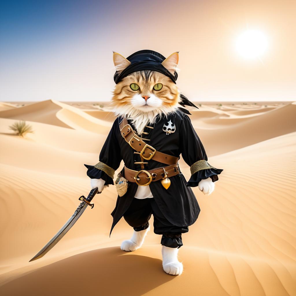 Pirate Cat in Serene Desert Landscape