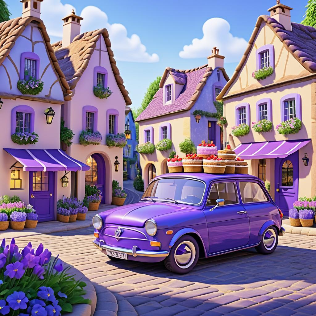 Charming Village Scene with Animated Cars