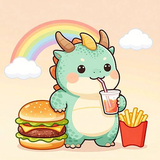 Chubby Baby Dragon with Burger and Fries