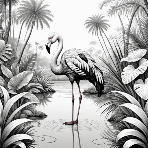 Intricate Flamingo in Tropical Wetland Art