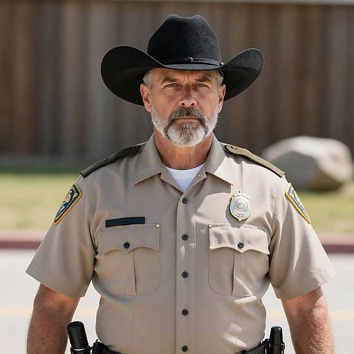 Serious Police Officer in Cowboy Hat