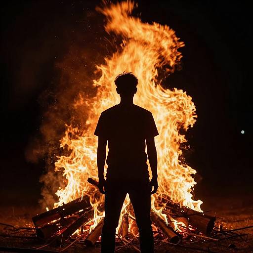 Mysterious Silhouette Against Fiery Night