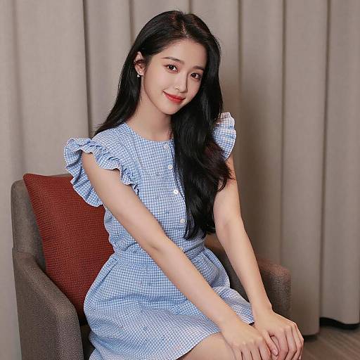 Young Asian Woman in Gingham Dress