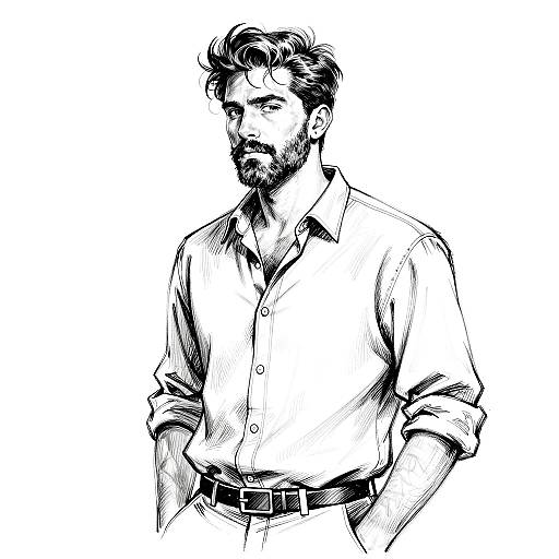 Black and White Ink Sketch of Confident Man