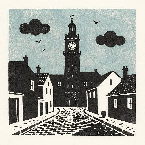 Post-Impressionist Village Clock Tower